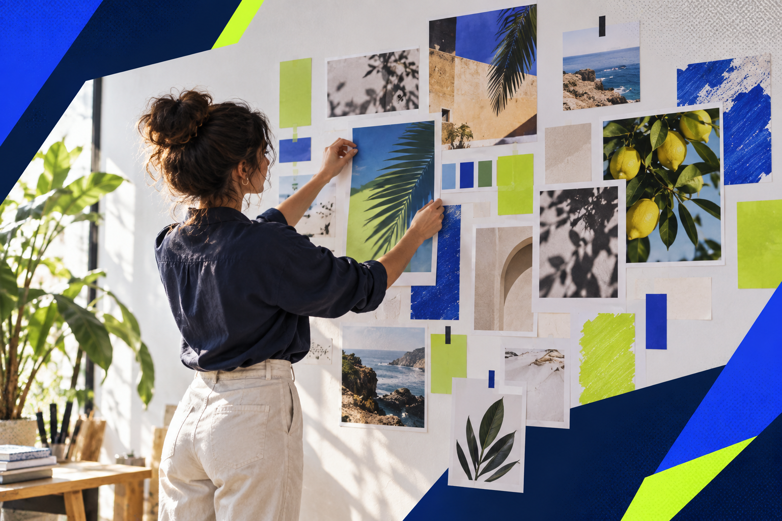 Une professionnelle compose un mur de campagne marketing